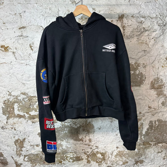 Bottega Desires Sleeve Logos Black Zip Up Hoodie Sz S