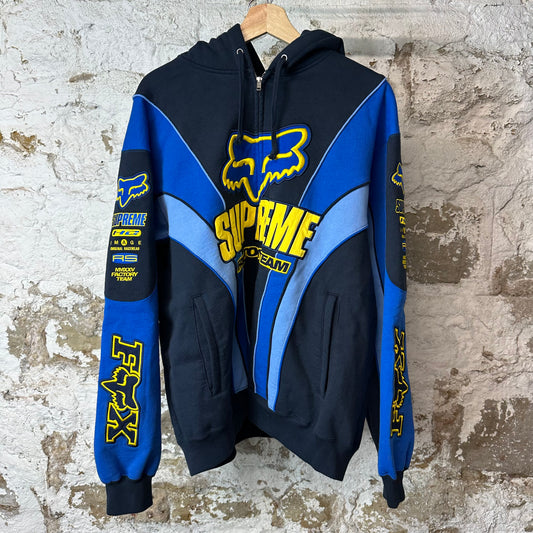 Supreme Fox Racing Zip Up Hoodie Blue Sz XL