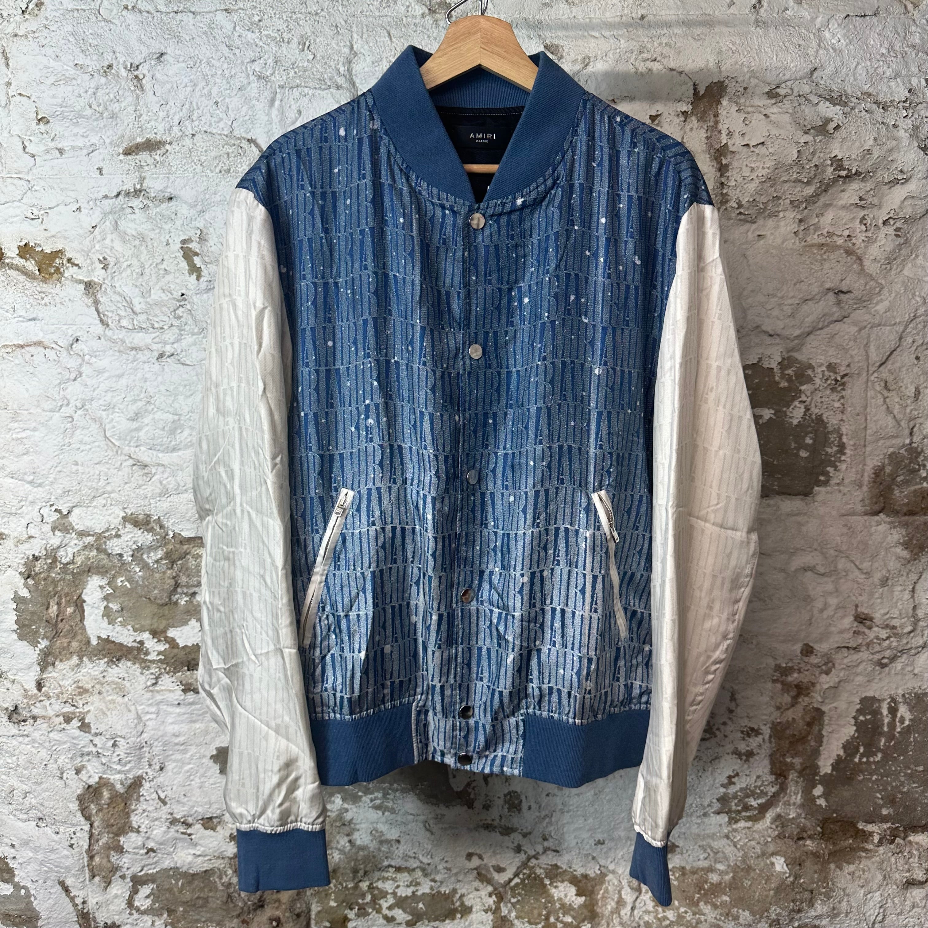 Amiri Logo Gradient Silk Blue Bomber Jacket Sz XL