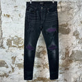 Amiri MX1 Purple Suede Black Denim Jeans Sz 32