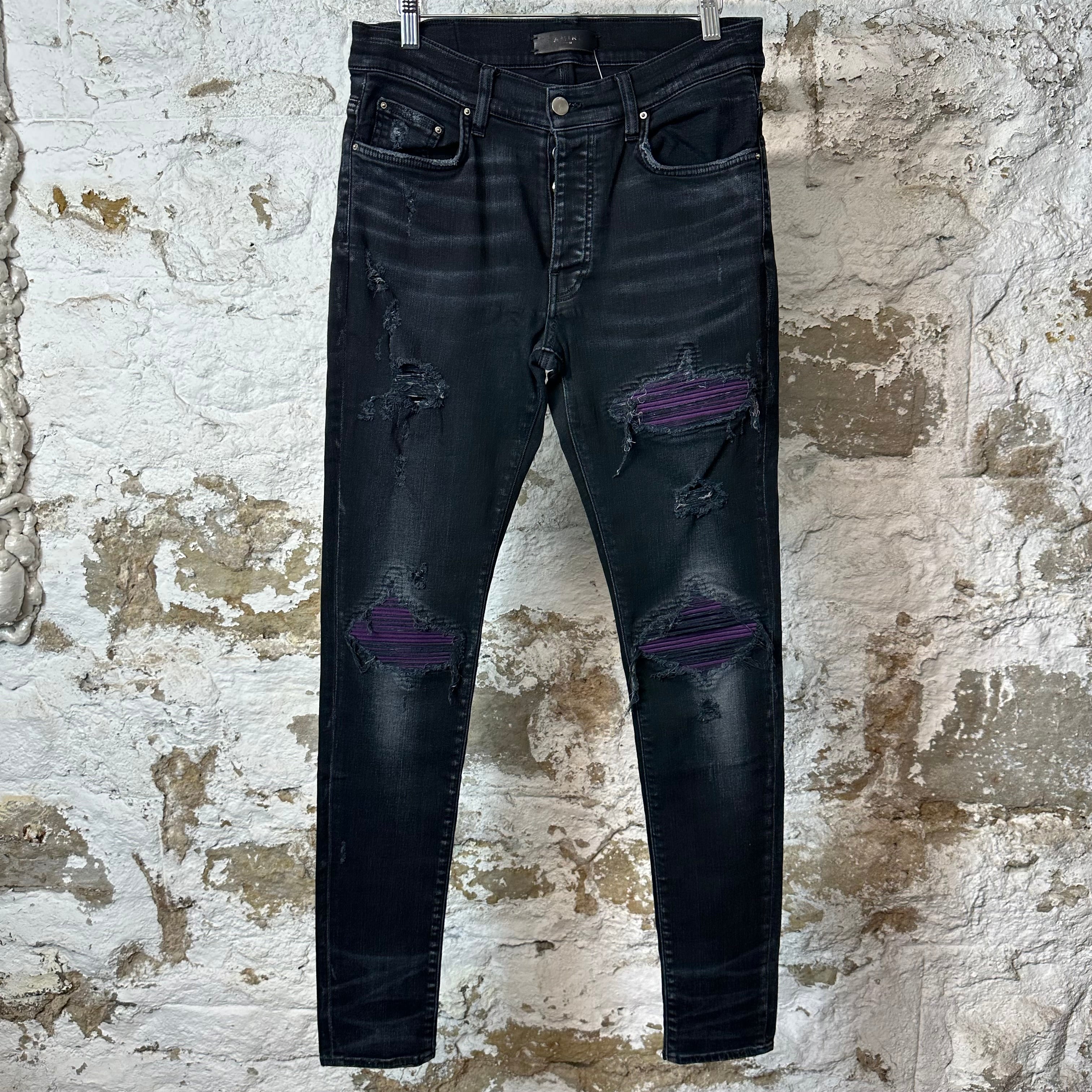 Amiri MX1 Purple Suede Black Denim Jeans Sz 32