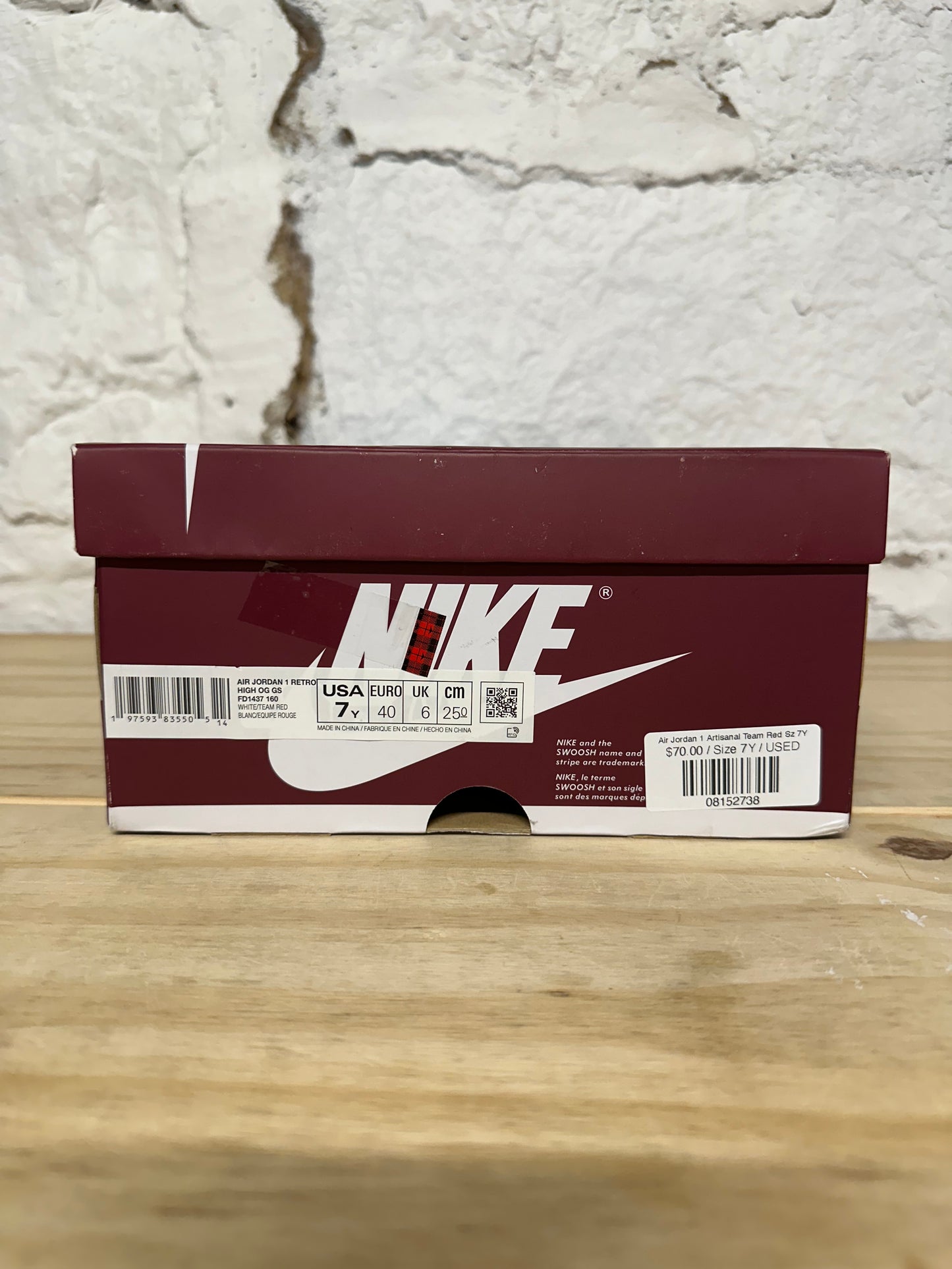 Air Jordan 1 High Artisanal Team Red Sz 7Y