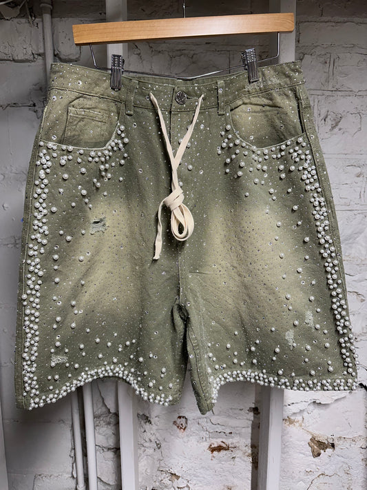 Vale Green Rhinestone Denim Shorts Sz 30 DS