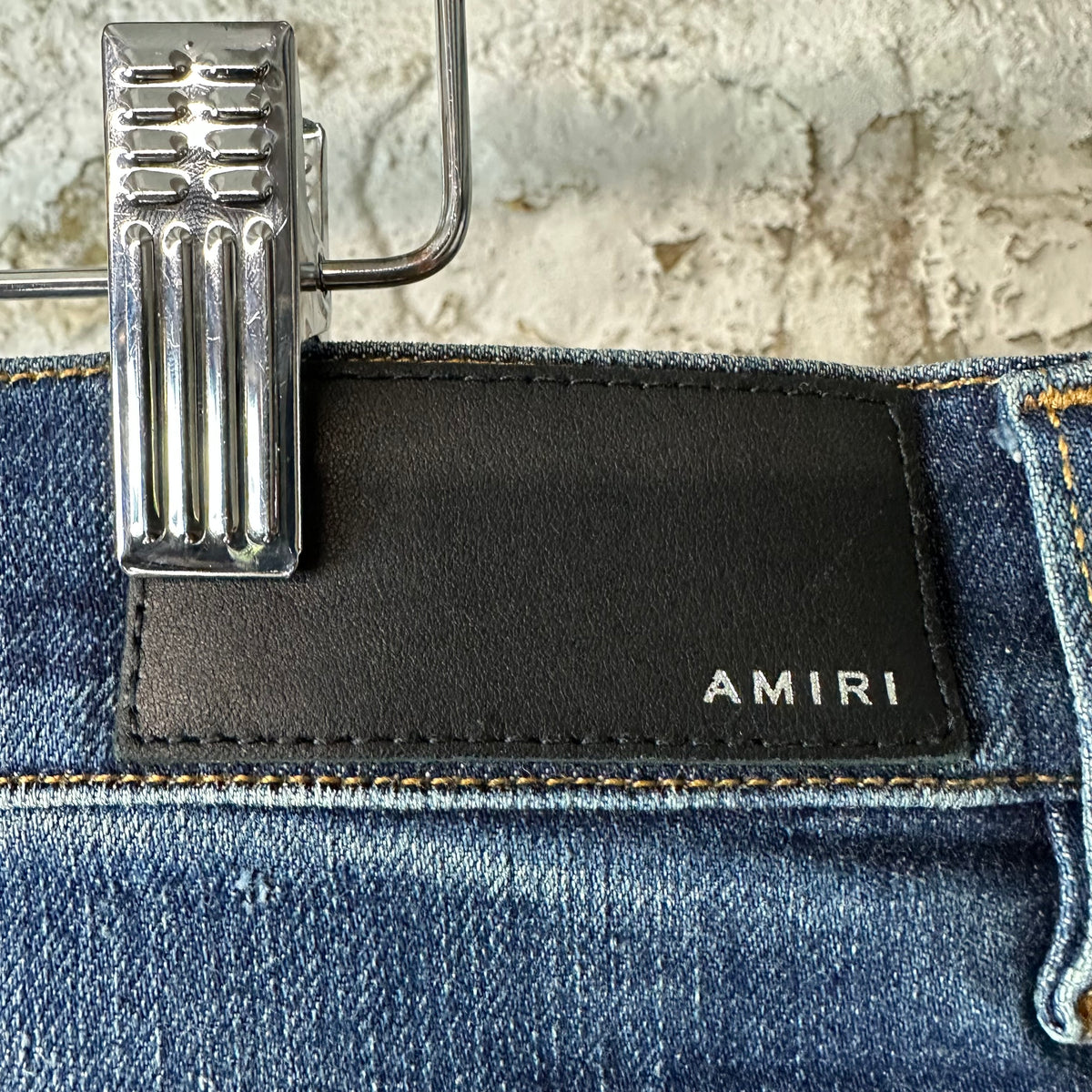 Amiri Purple Old English Spell Dark Blue Denim Jeans Sz 36