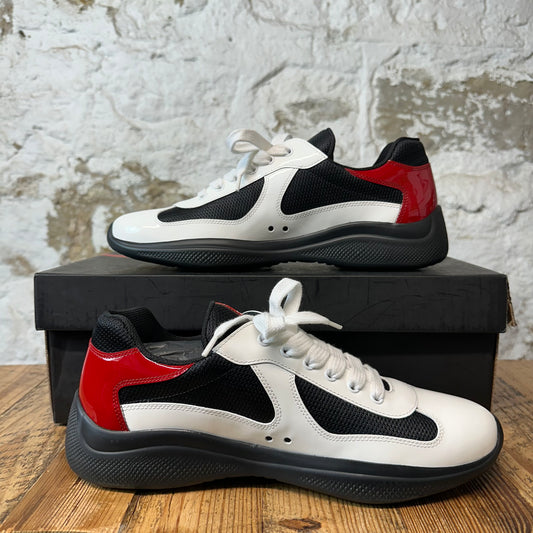 Prada Americas Cup White Red Patent Black Sneaker Sz 9