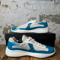 Prada Americas Cup Teal Blue Patent White Sneaker Sz 11.5