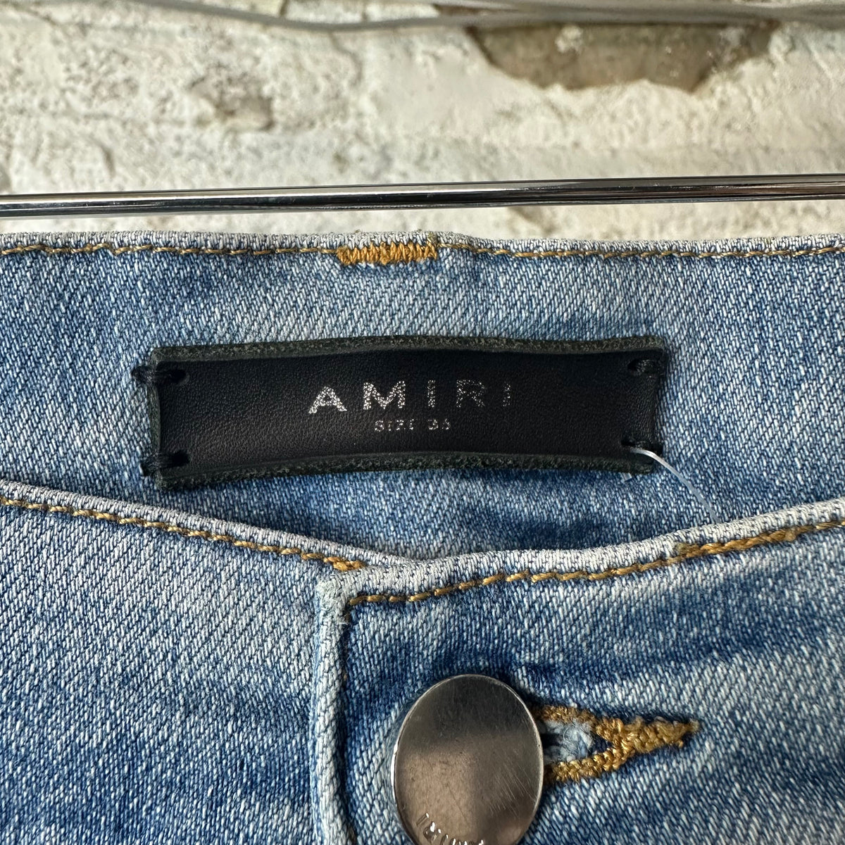 Amiri MX1 Pink Suede Blue Denim Jeans Sz 36