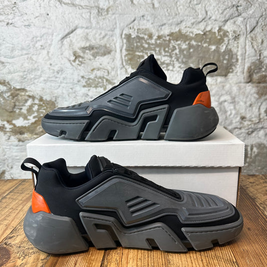 Prada Techno Grey Orange Black Sneaker Sz 8.5