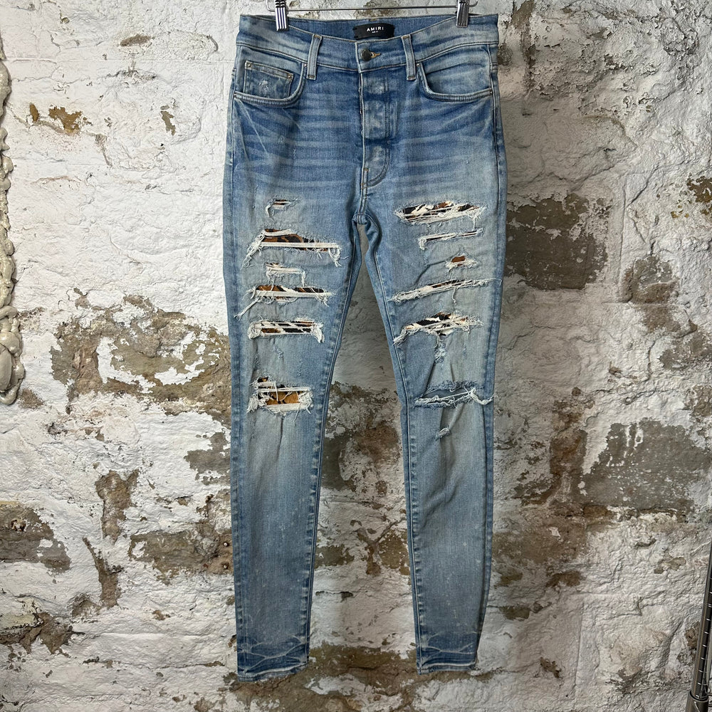 Amiri Leopard Thrasher Blue Denim Jeans Sz 31