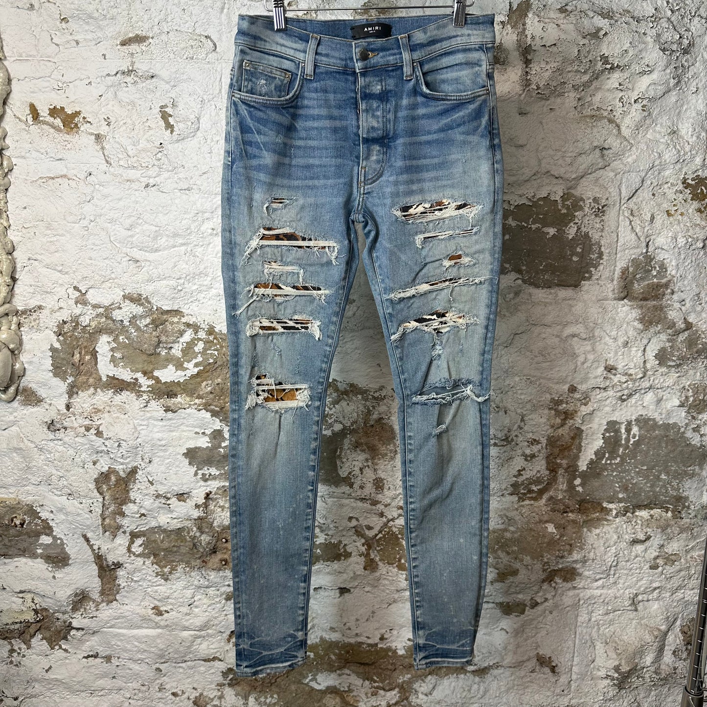 Amiri Leopard Thrasher Blue Denim Jeans Sz 31