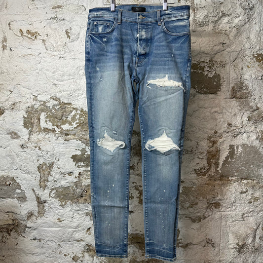 Amiri MX1 White Leather Blue Denim Jeans Sz 36