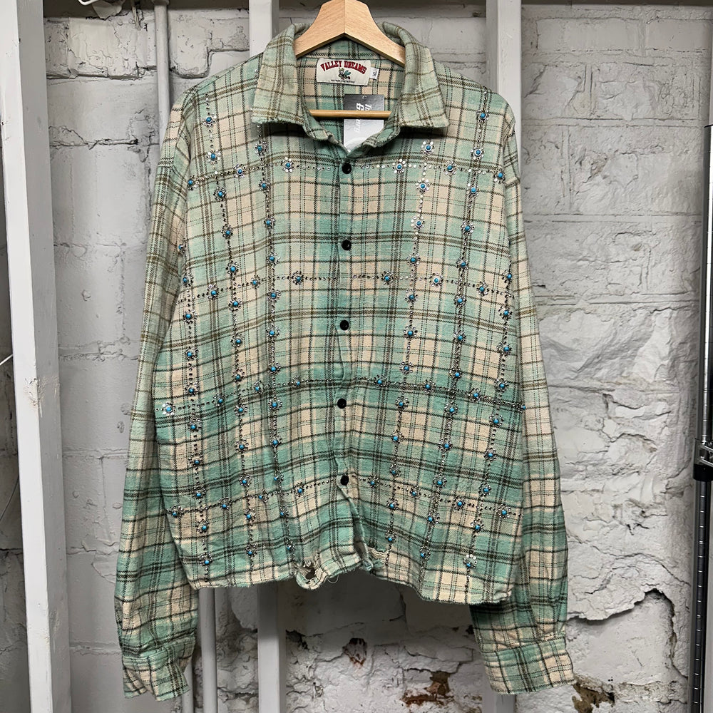 Vale Forever Sky Gems Green Flannel Long Sleeve T-Shirt Sz XL