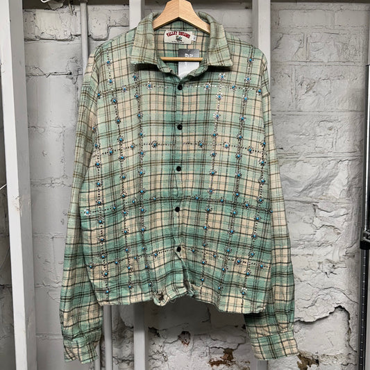 Vale Forever Sky Gems Green Flannel Long Sleeve T-Shirt Sz XL