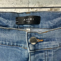 Amiri MX1 Cream Glitter Spell Blue Denim Jeans Sz 36