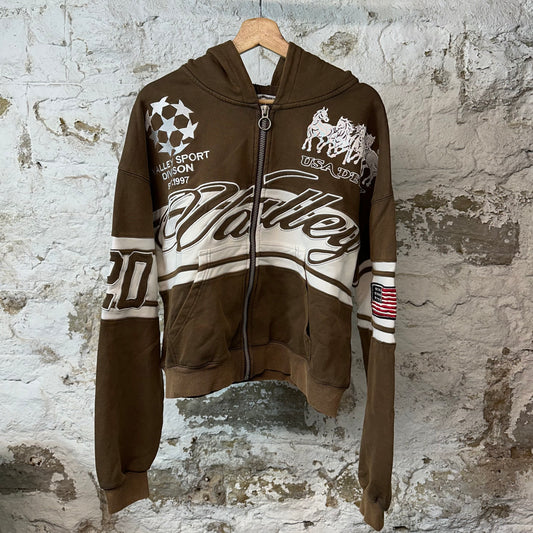 Vale Brown Cursive Zip Up Hoodie
