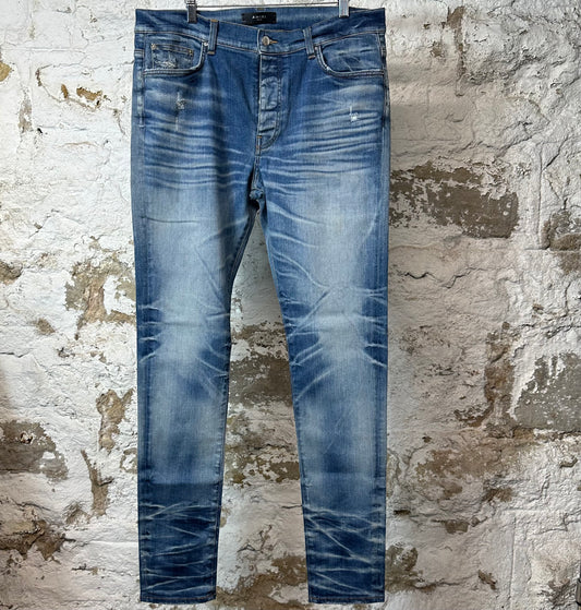Amiri Plain Blue Honeycomb Denim Jeans Sz 36