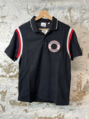 Burberry England Circle Logo Polo Black Sz M