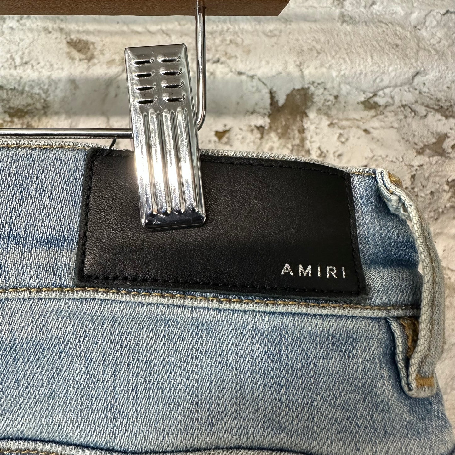 Amiri Knee Hole Paint Drip Spell Blue Denim Jeans Sz 34
