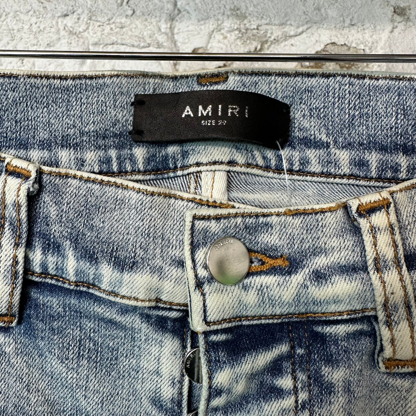 Amiri MX1 Black Leather Washed Blue Denim Jeans Sz 29