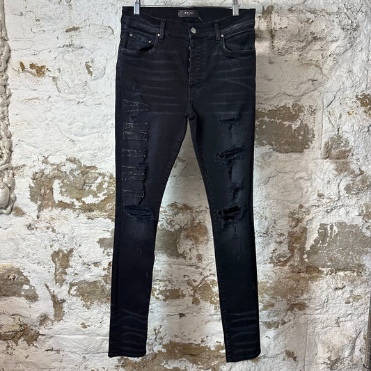Amiri Distressed Side Spell Black Denim Jeans Sz 31