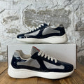 Prada Americas Cup Navy Patent Grey White Sneaker Sz 5