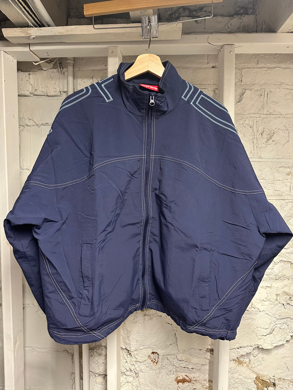 Supreme Shoulder Spellout Navy Jacket Sz S