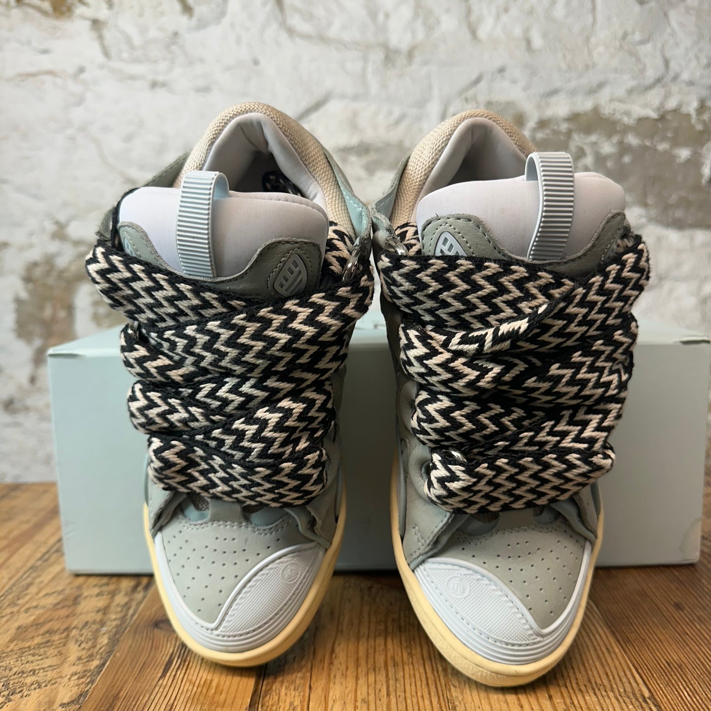 Lanvin Curb Black White Lace Blue Sneaker Sz 5 (37)
