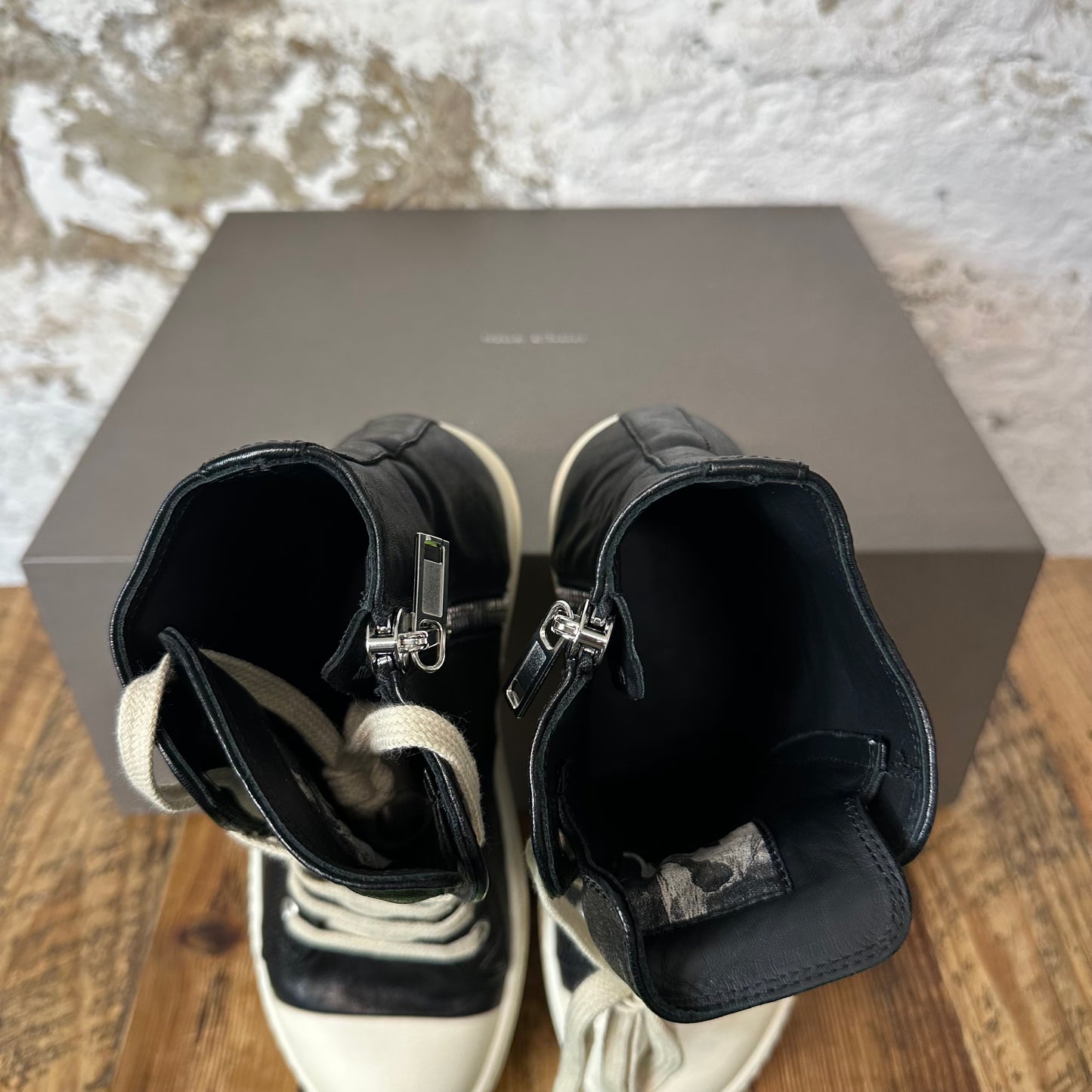 Rick Owens High Black Leather Milk Sneaker Sz 5 (37)