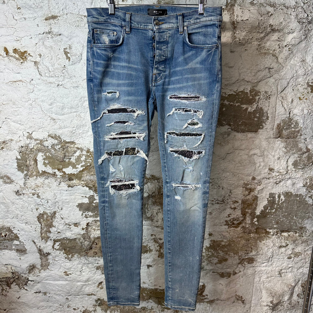 Amiri MX1 Black Multicolor Paisley Blue Denim Jeans Sz 32