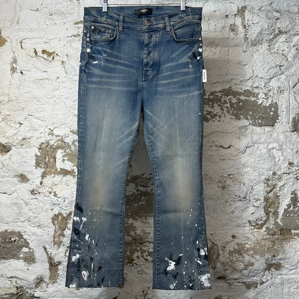 Amiri Paint Splatter Flare Blue Denim Jeans Sz 32