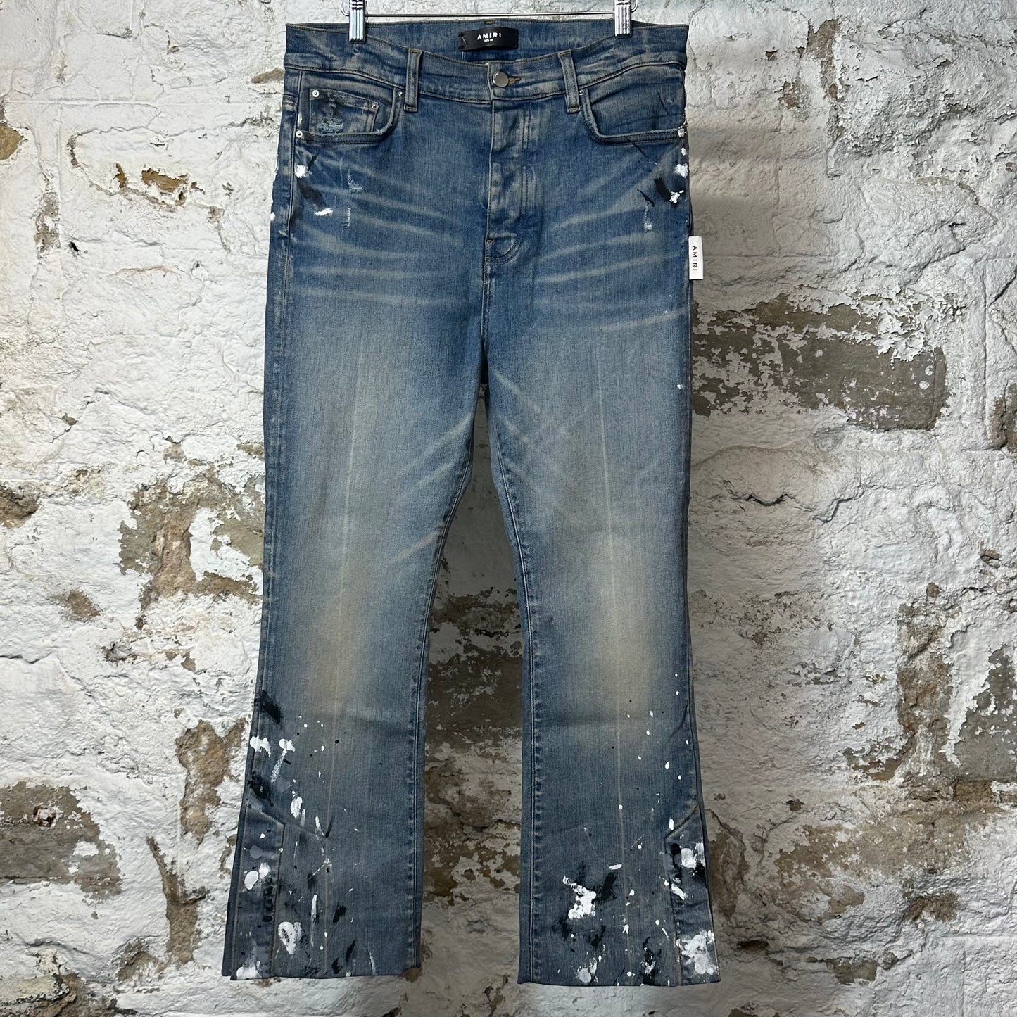 Amiri Paint Splatter Flare Blue Denim Jeans Sz 32