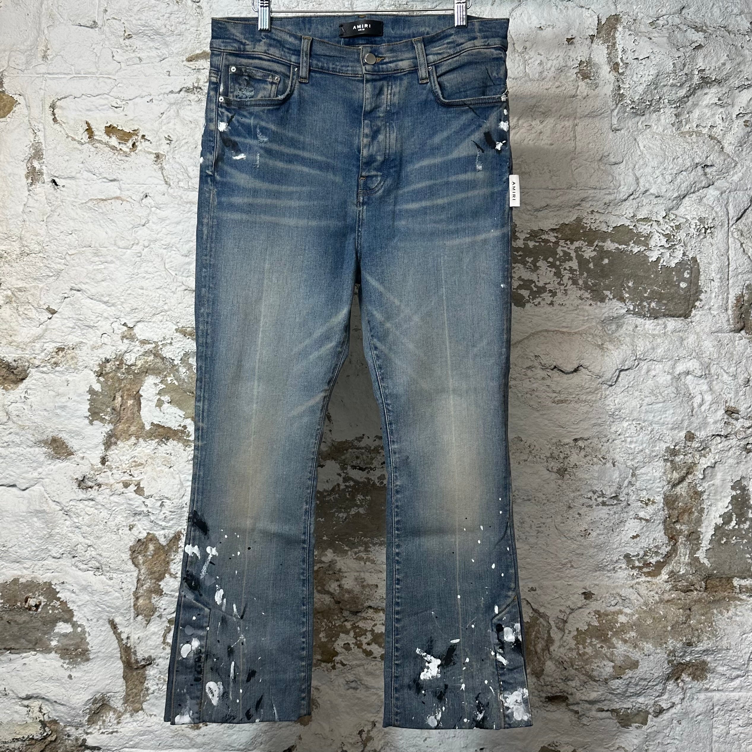 Amiri Paint Splatter Flare Blue Denim Jeans Sz 32