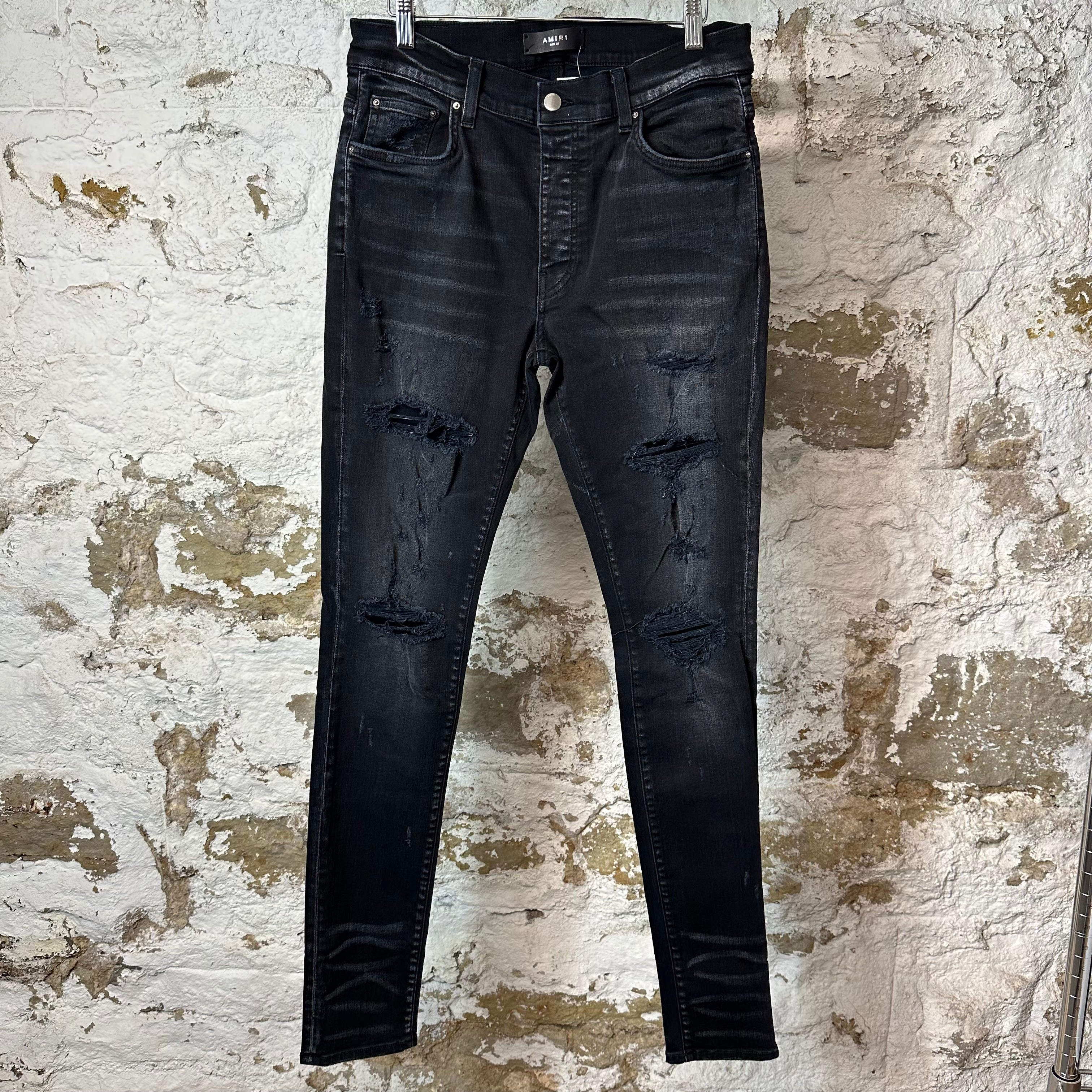 Amiri Plain Faded Black Distressed Denim Jeans Sz 32