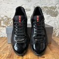 Prada Americas Cup Triple Black Patent Sneaker Sz 9