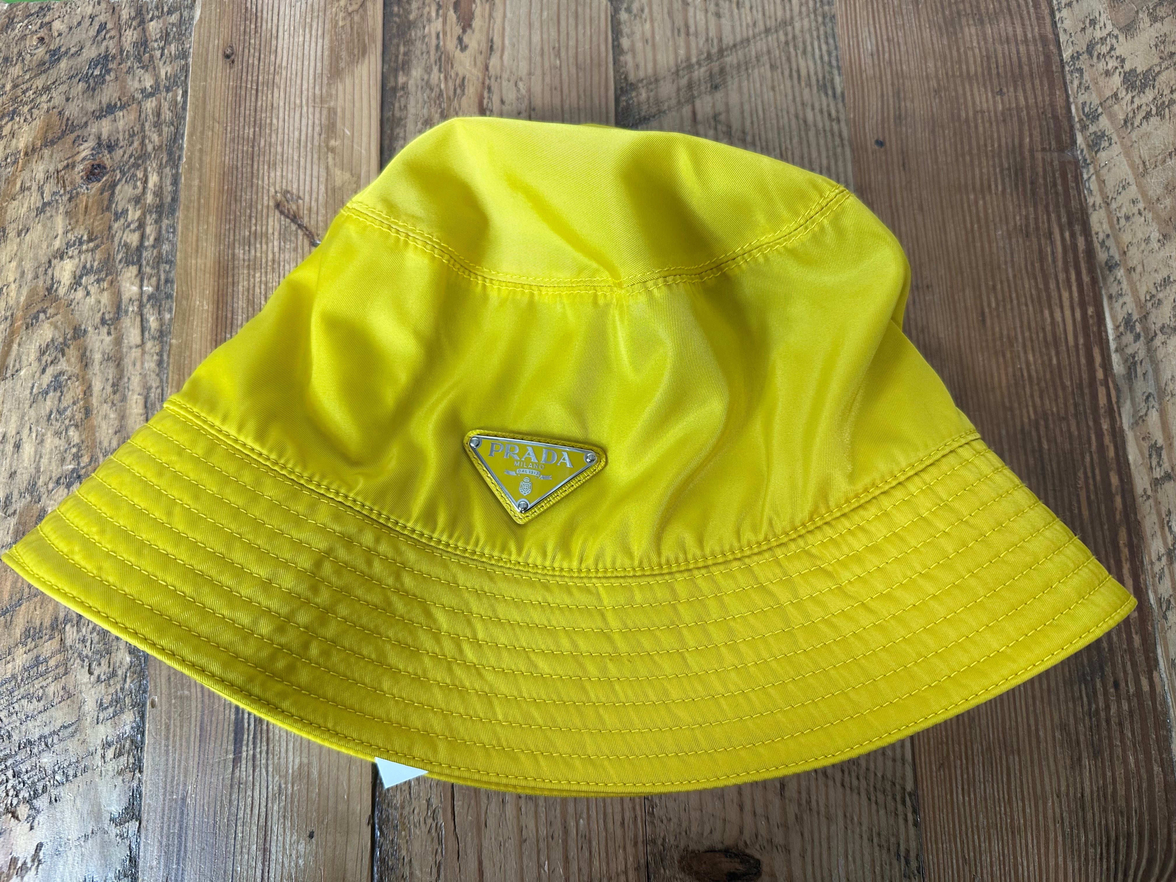 Prada Renylon Yellow Bucket Hat Sz XL
