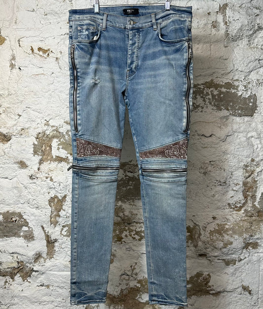Amiri MX2 Brown Paisley Blue Denim Jeans Sz 38