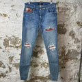 Amiri MX1 Red Plaid Quad Blue Denim Jeans Sz 31