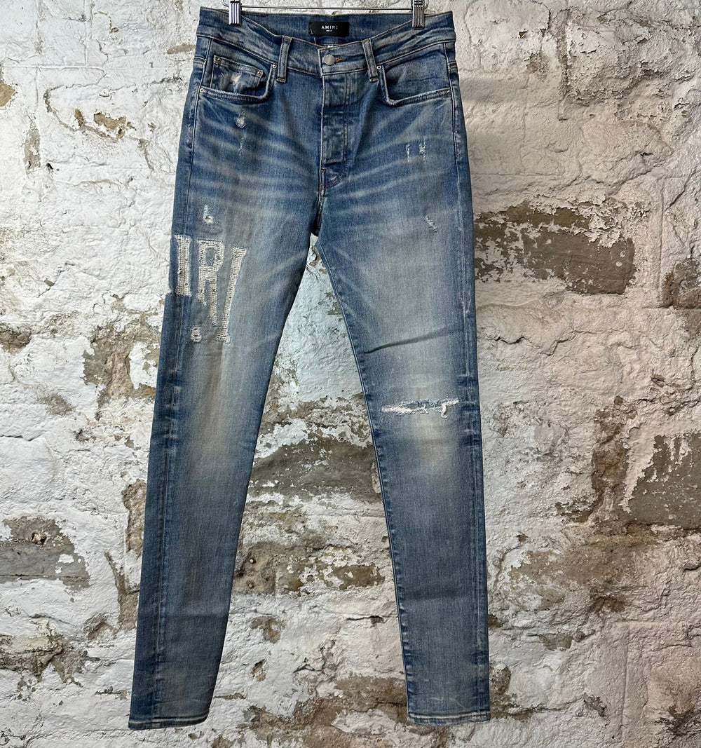Amiri Distressed Spell Blue Denim Jeans Sz 31