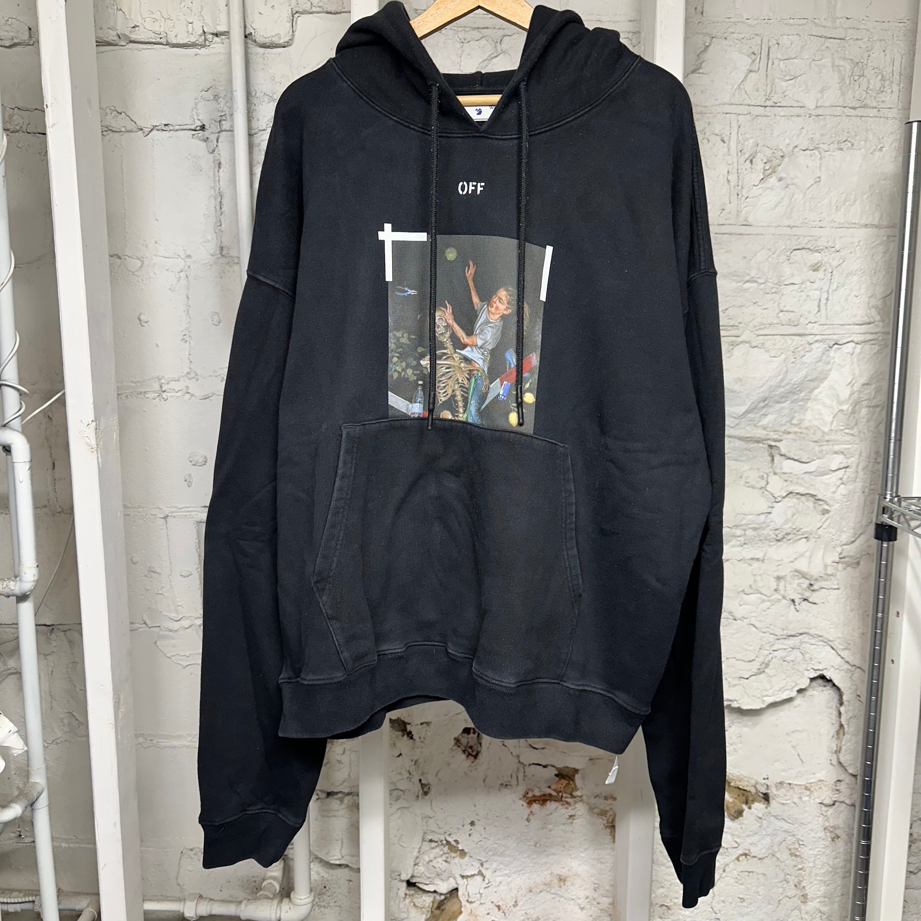 Off-White Riding Skeleton Black Hoodie Sz XXL