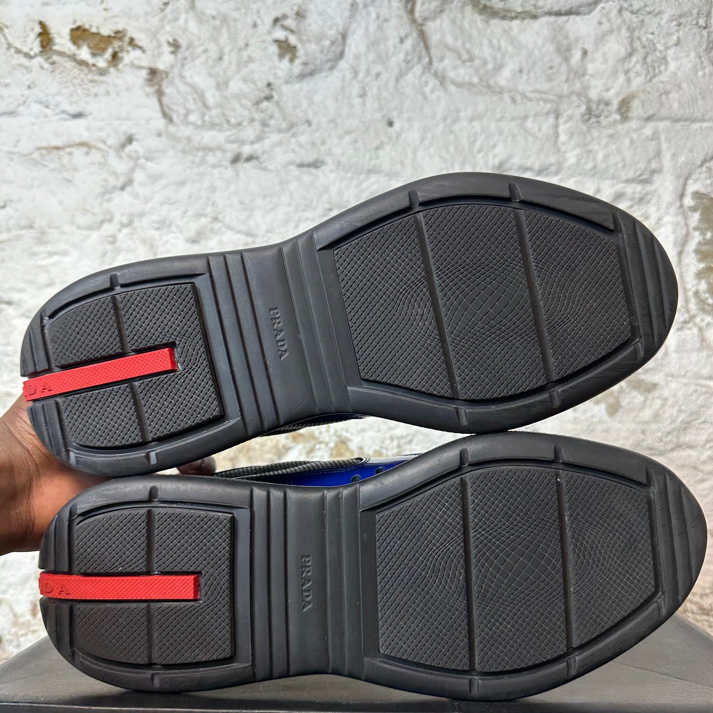 Prada Americas Cup Blue Patent Black Sneaker Sz 9.5