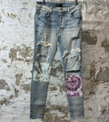 Amiri MX1 Tie Dye Patches Blue Denim Jeans Sz 32