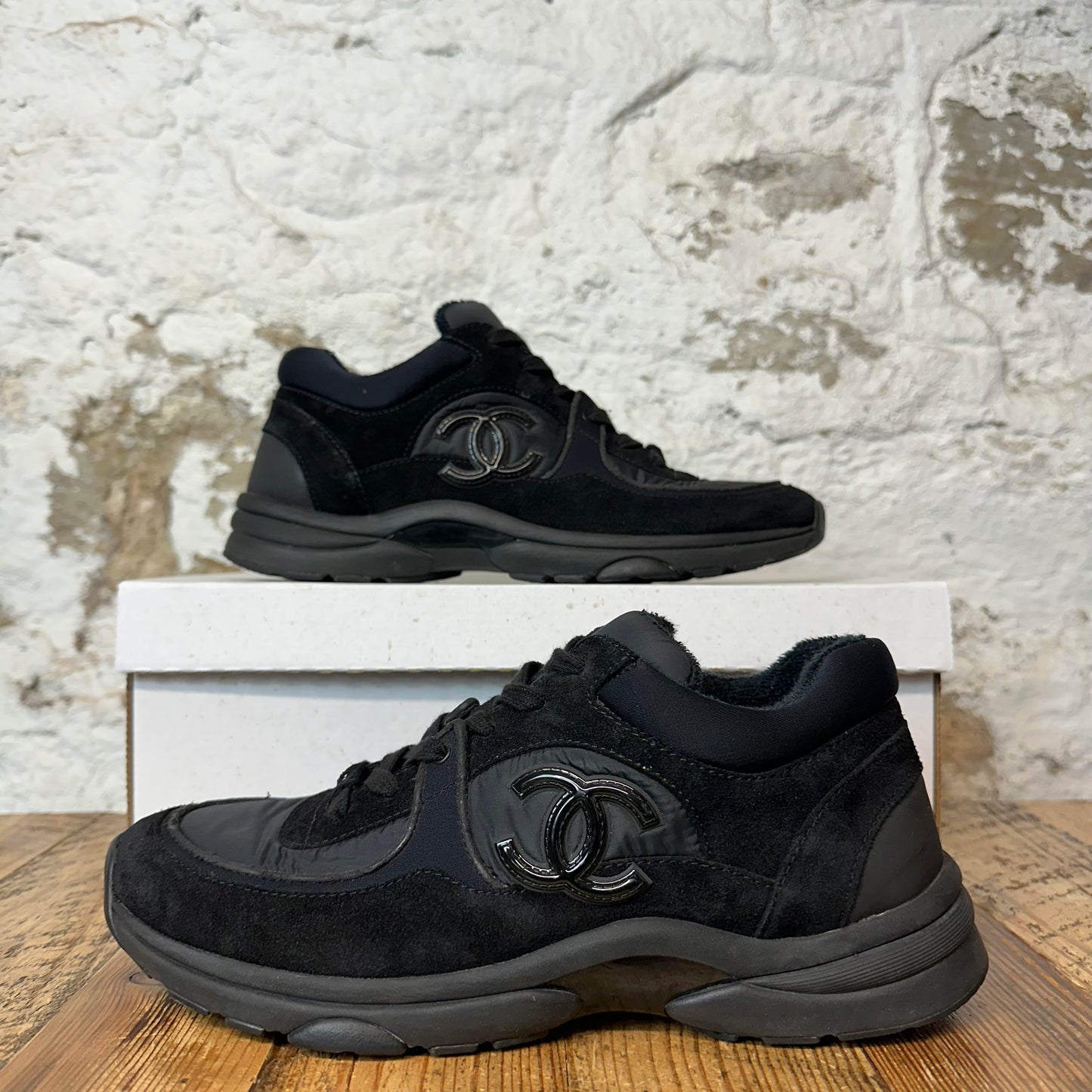 Chanel CC Triple Black Trainer Sneaker Sz 9 (42)