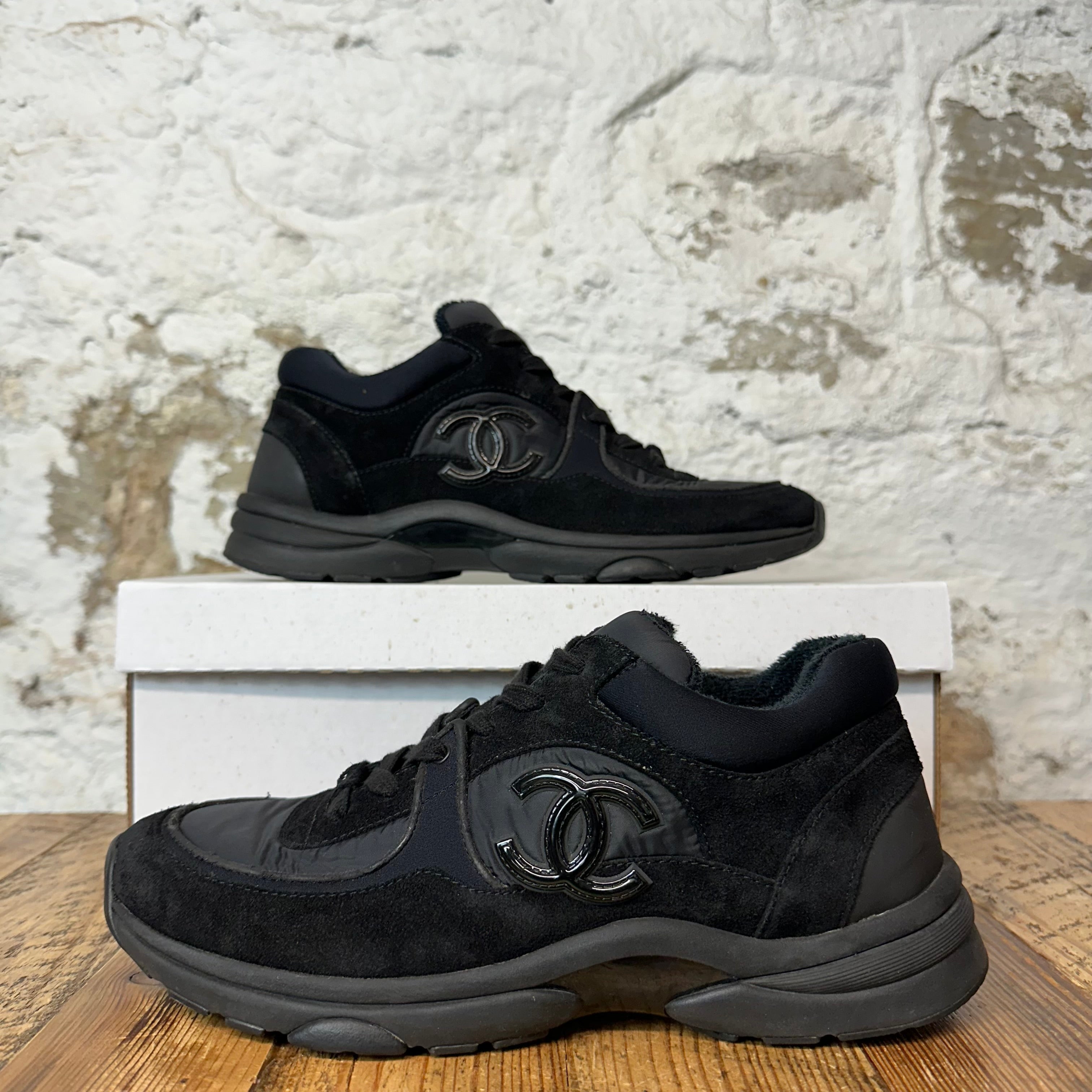 Chanel CC Triple Black Trainer Sneaker Sz 9 (42)