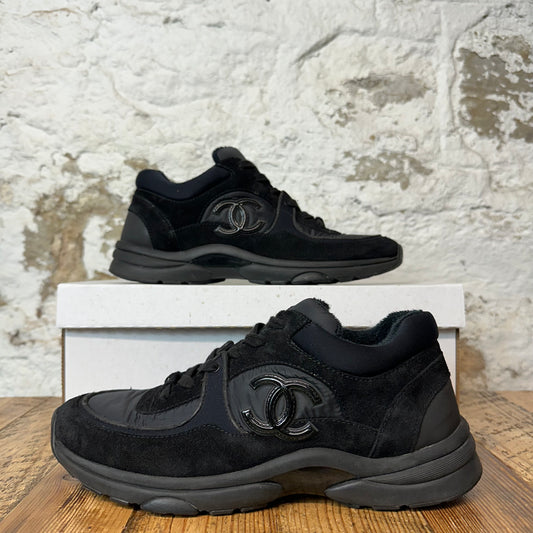 Chanel CC Triple Black Trainer Sneaker Sz 9 (42)