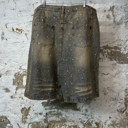Vale Rainstorm Rhinestone Blue Denim Jean Shorts Sz 36 DS