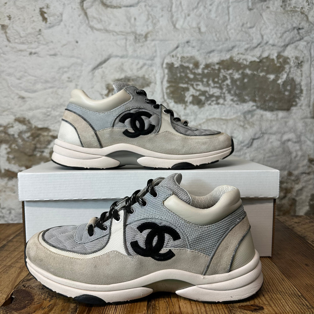 Chanel Black CC Triple Grey Trainer Sneaker Sz 7.5 (40.5)