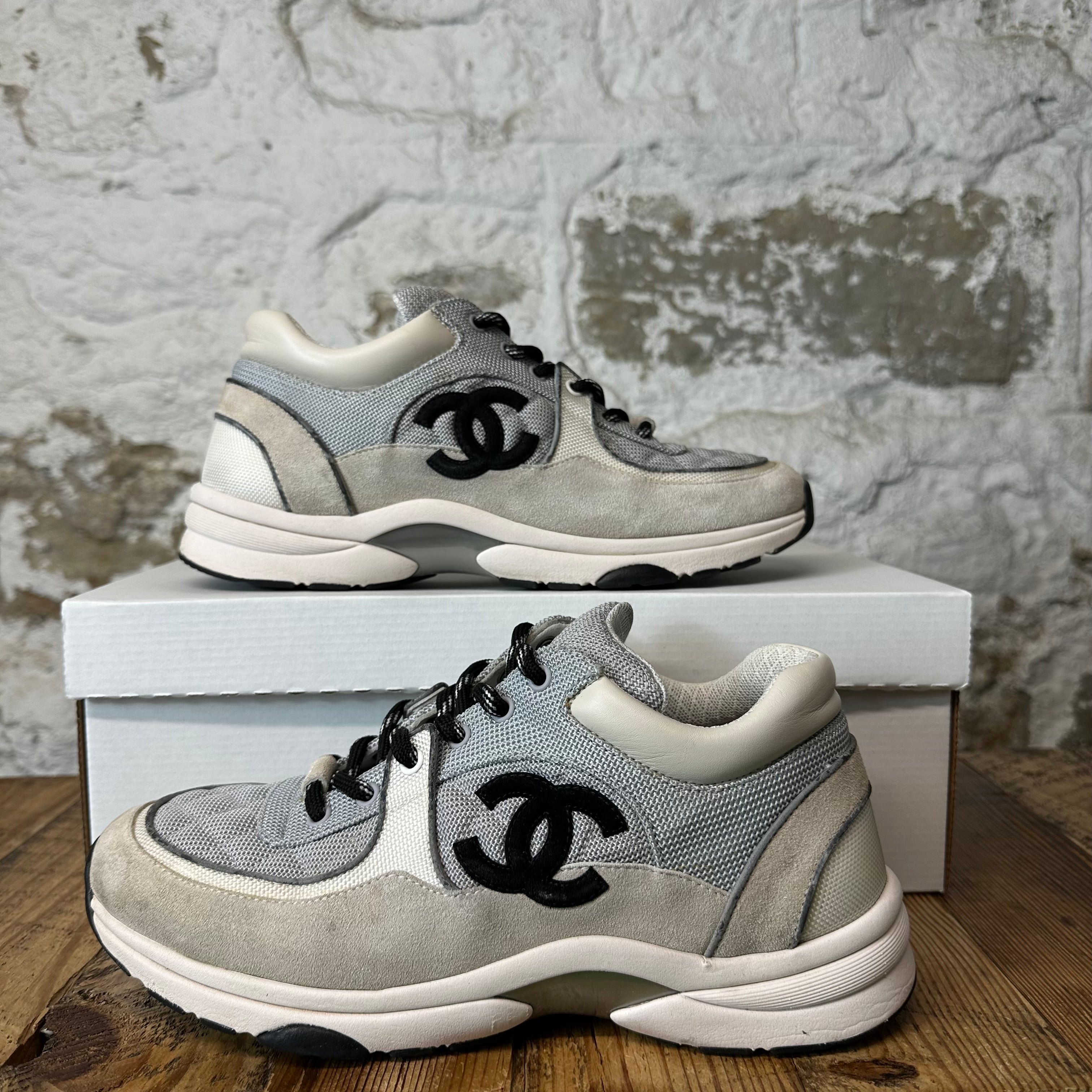 Chanel Black CC Triple Grey Trainer Sneaker Sz 7.5 (40.5)
