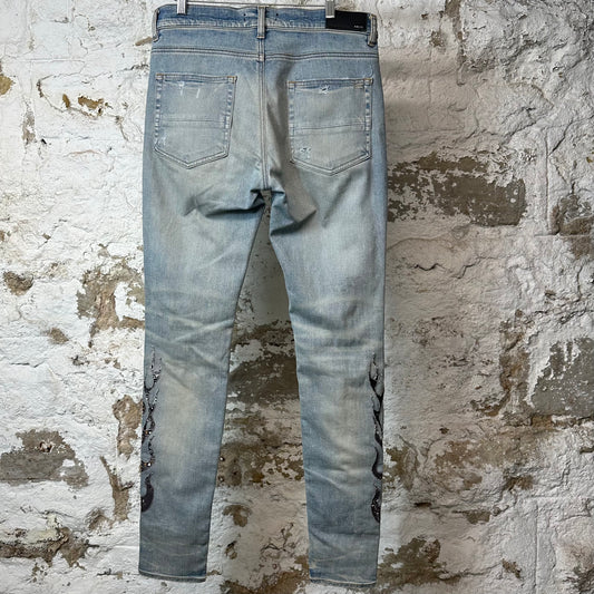 Amiri Paisley Flames Blue Denim Jeans Sz 32
