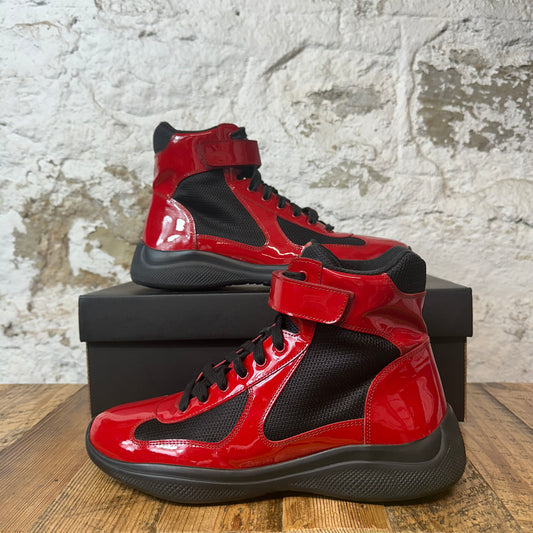 Prada Americas Cup High Red Patent Black Sz 8