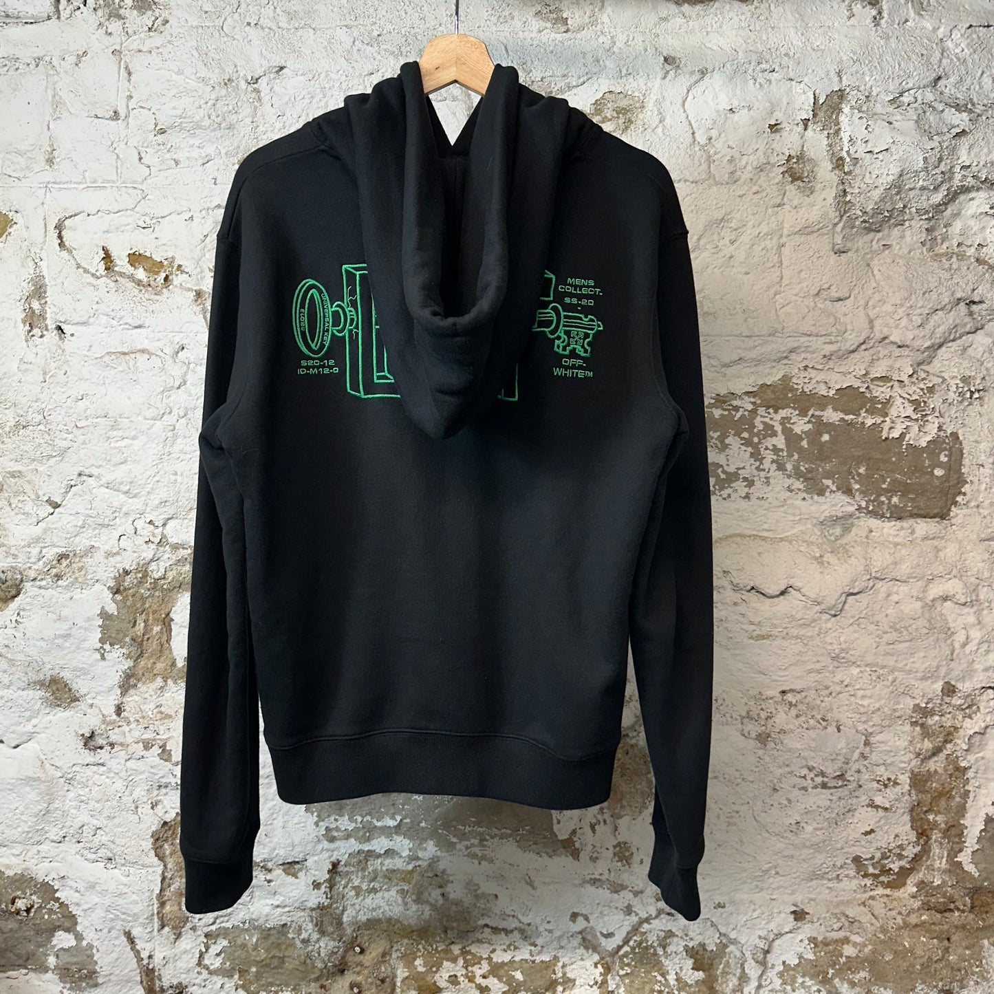 Off White Green Plastic Logo Hoodie Black Sz S